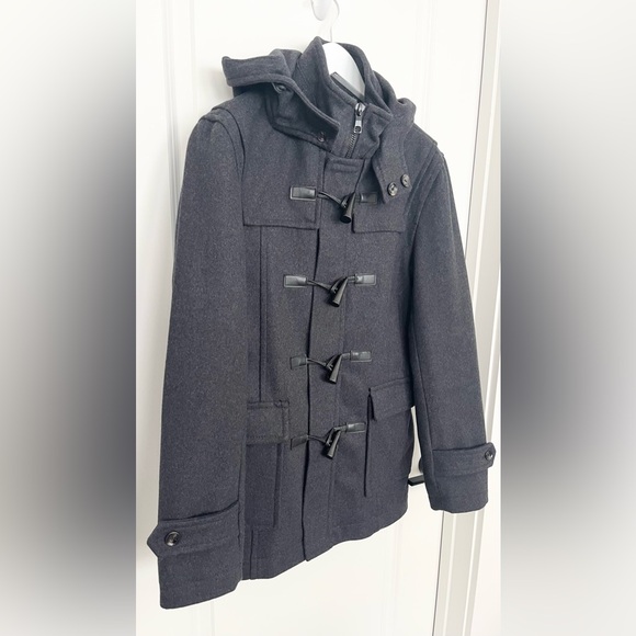 Zara Man Wool Duffle Coat Jacket Hooded Toggle Dark Gray Men’s Size M - Picture 2 of 11